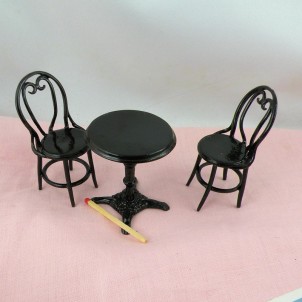 Sillas y mesa hierro café miniatura 1/12 casa de muñecas
