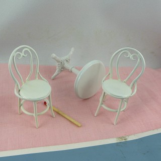 Stühle und Tafel Eisen MiniaturBistrot 1/12 Puppenhaus