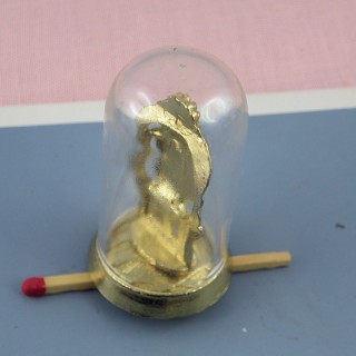 Pendule sous globe en métal doré miniature maison poupée 4 cm.