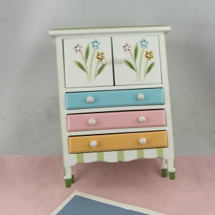 Miniature Chest 3 drawers painted, doll house bedroom