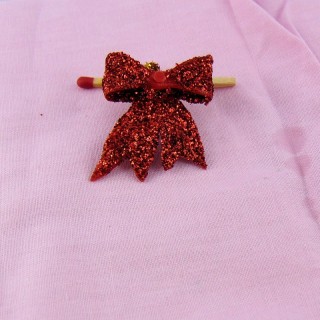 Chritmas Glitter miniature red bow 3 cm