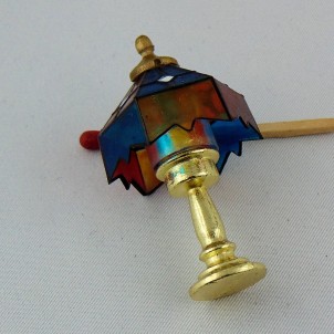 Suspension lampe Tiffany miniature maison poupée, laiton et verre