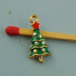 Breloque sapin de Noël émaillée avec strass miniature