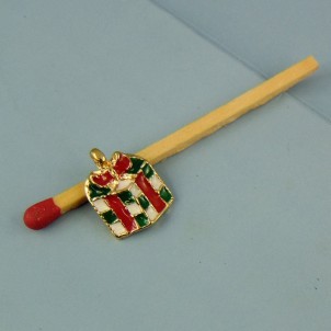 Breloque paquet cadeau de Noël émaillée miniature