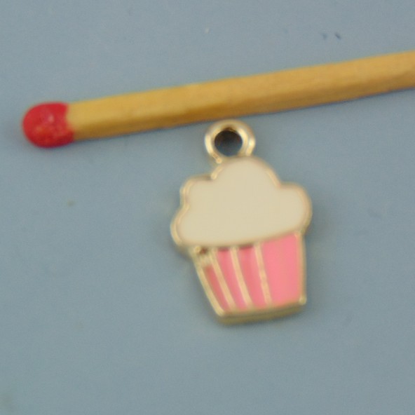 Dije cupcake miniatura metal esmaltado 17 mm.