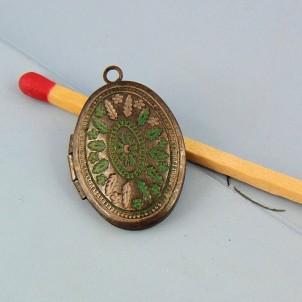 Medallón retro vintage plumas y flor 2 cm