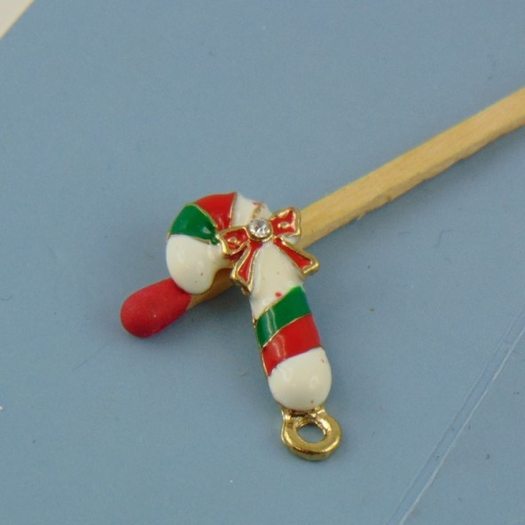 Breloque canne à sucre Noël émaillée miniature