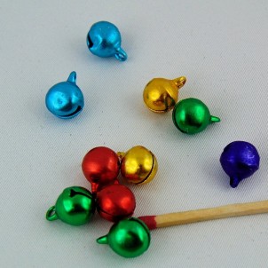 Set 10 Metallic 1 cm jewel tone bells the smallest,.