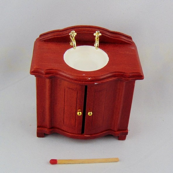 Pila Lavabo movible caoba miniatura casa muñeca.