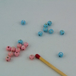 10 Perles boule en plastique avec des strass 4 mm.