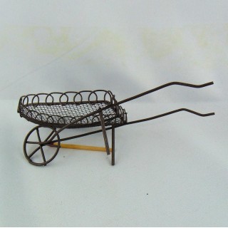 Doll house Miniature tin wheelbarrow rusted