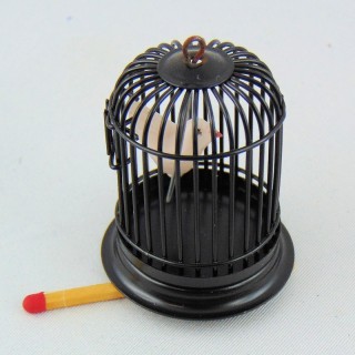 Jaula con pájaro miniatura casa muñeca,