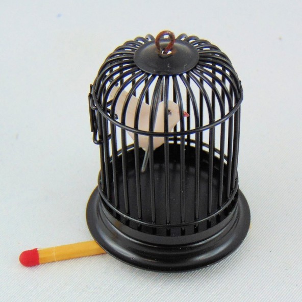 Bird cage with bird doll house miniature,