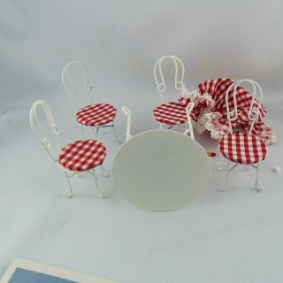 Stühle und Tafel Eisen MiniaturBistrot 1/12 Puppenhaus