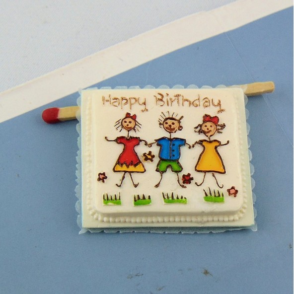 Gâteau anniversaire miniature maison poupée, 3 cm.