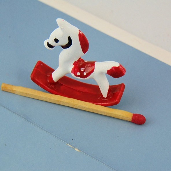 Toy horse rocking miniature metal painted 3 cm
