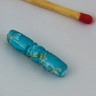 Bead carved tube with golden threads 25 mm