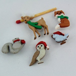 Botones de animales tema de Navidad vestir para arriba,