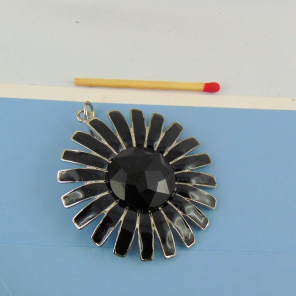 Pendentif fleur en métal noir hématite 5 cm