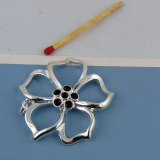 Flower pendant in silver metal and Hematite 4 cm