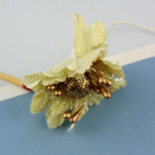 Flower in gold fabric metal stem