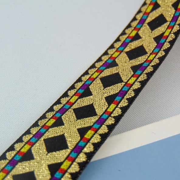 Fine ribbon ribbon embroidered with gold 25 mm