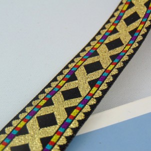 Fine ribbon ribbon embroidered with gold 25 mm
