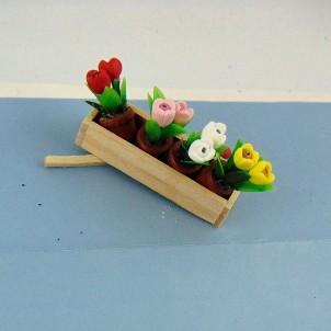 Jardinière de fleurs en bois miniature 1/12 4 cm