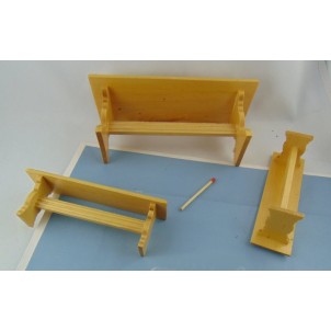Table and 2 Miniature wooden furniture benches 15 cm