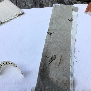 Large-width embroidered linen band 12 cm wide